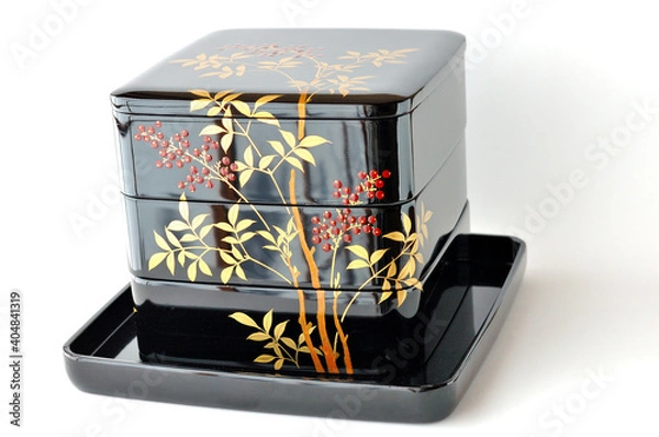 Obraz 南天の三段重ねのお重