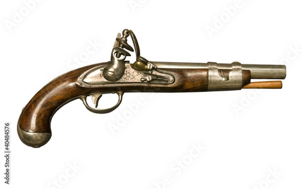 Obraz Flintlock pistol isolated against white background