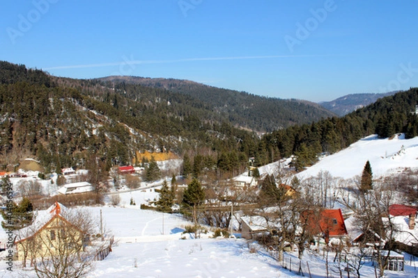 Fototapeta Winter country from hill