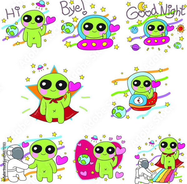 Obraz alien and astronaut cartoon character vector