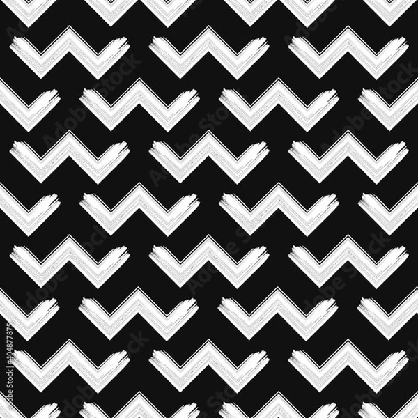 Fototapeta vector white rough w lines brush stroke seamless pattern on black