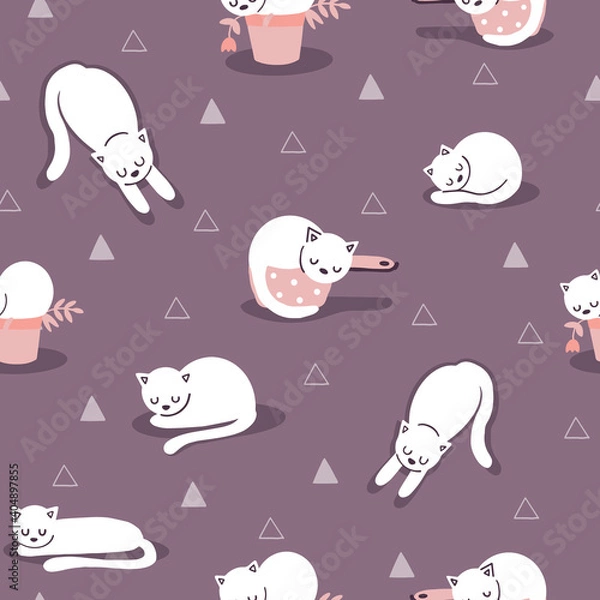 Fototapeta Simple vector repeat pattern with cute sleeping cats
