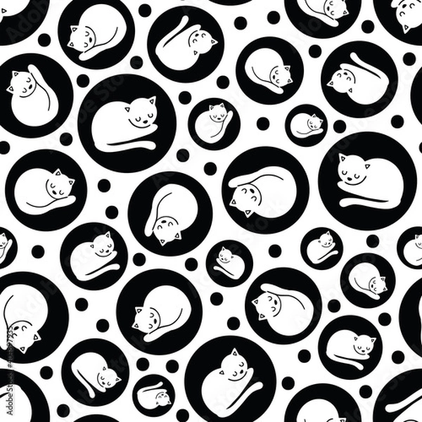 Fototapeta Vector repeat pattern with cute sleeping cats
