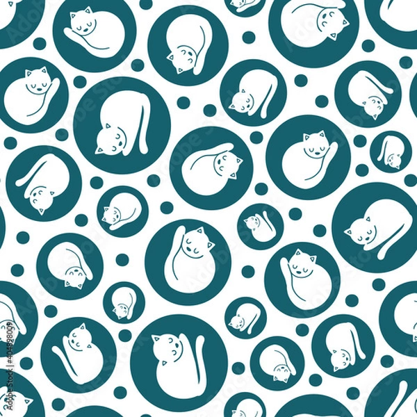 Fototapeta Vector repeat pattern with cute sleeping cats