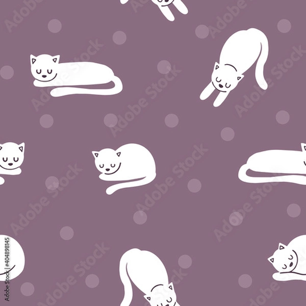 Fototapeta Simple vector repeat pattern with cute sleeping cats