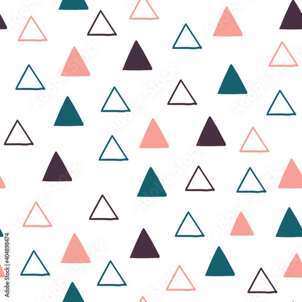 Fototapeta Simple vector repeat pattern with colorful hand drawn triangles on white background