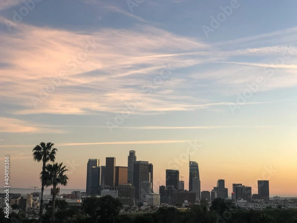Fototapeta Sunset view with DTLA backdrop