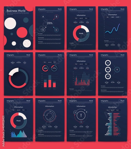Fototapeta Modern infographic vector elements for business brochures. Use in website, corporate brochure, advertising and marketing..