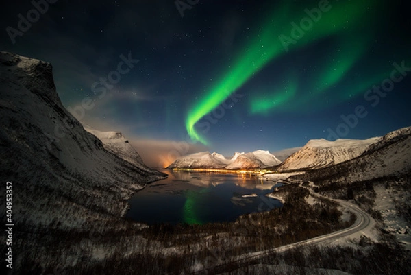 Obraz Bergsbotn aurora reflection