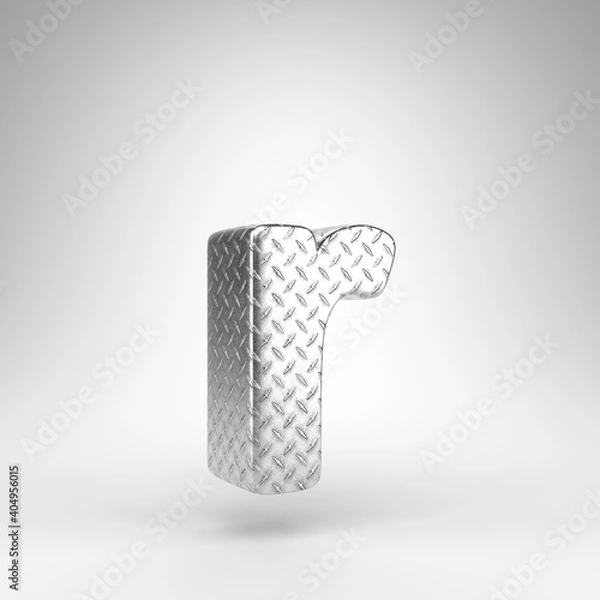 Fototapeta Letter R lowercase on white background. Aluminium 3D rendered font with checkered plate texture.