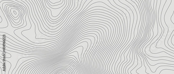 Fototapeta The stylized height of the topographic contour in lines and contours. The concept of a conditional geography scheme and the terrain path. Black on Gray. Ultra wide size. Vector illustration.