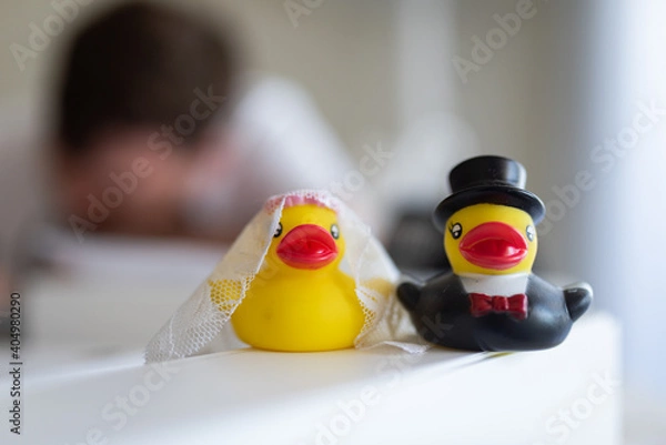 Obraz rubber ducks with wedding suits