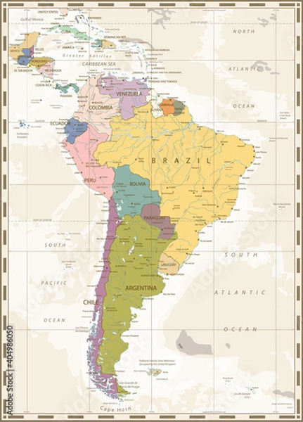 Obraz Old color map of South America