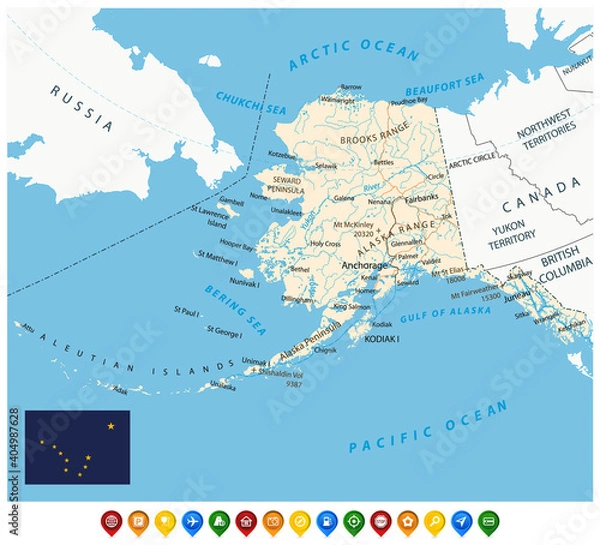 Obraz US State Alaska Political Map and map icons