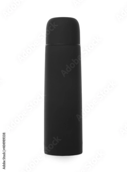 Obraz Modern closed black thermos isolated on white