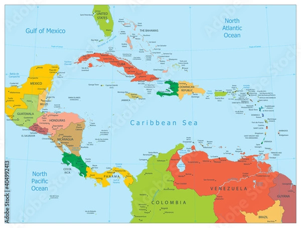 Fototapeta Map of the Caribbean