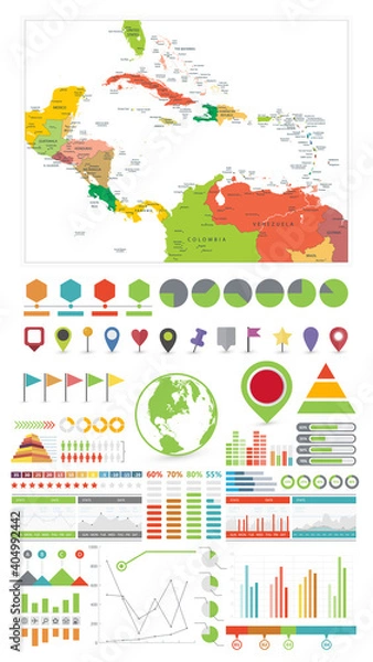 Obraz The Caribbean and Infographics design elements. On white