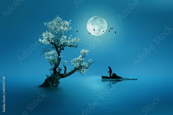 Obraz fishing under moonlight