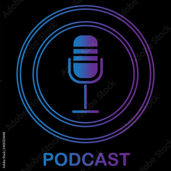 Fototapeta Flat microphone blue podcast. Vector illustration. Technology background. Digital Web design. Stock image. EPS 10.