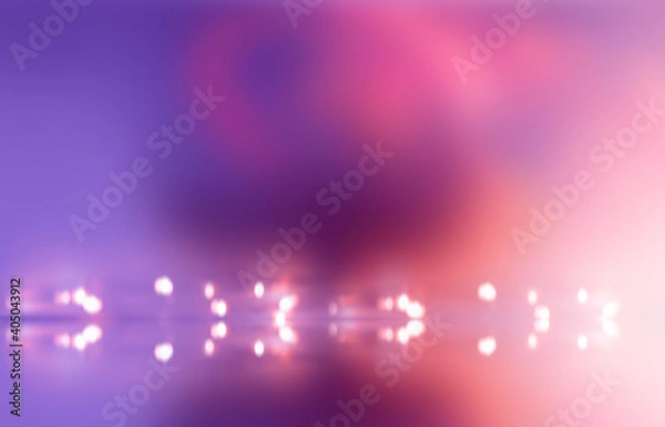 Obraz Neon abstract background of empty studio, reflection in water, neon streaks. Empty scene with bokeh lights, blur. 