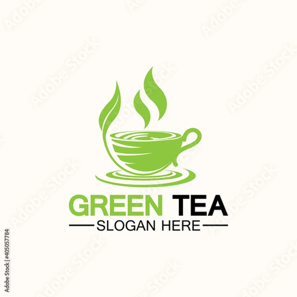 Fototapeta Tea cup logo vector design.Green tea vector logo template.