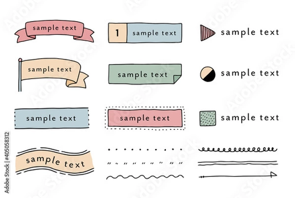 Fototapeta 手描き風のフレーム・枠のセット／イラスト／線／飾り／装飾／見出し／シンプル／素材