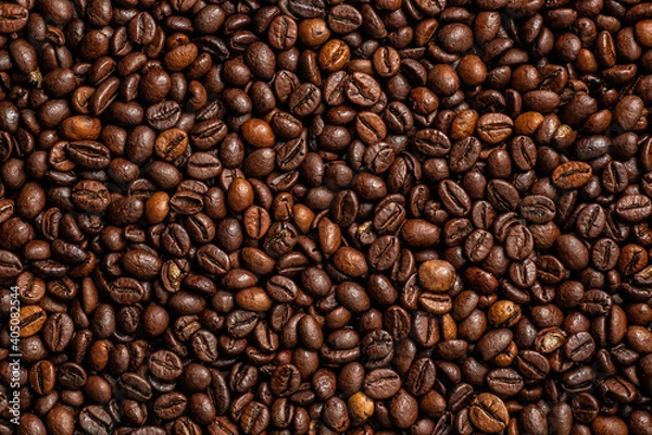 Obraz beautiful background with whole grains beans flavored coffee for restaurant and menu advertising