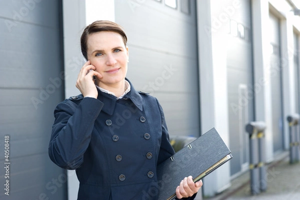 Obraz Business woman in front of warehouse