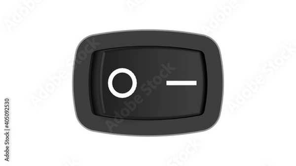 Fototapeta 3D rendering of a on off switch black computer model electric mechincal device button on white background isolated.
