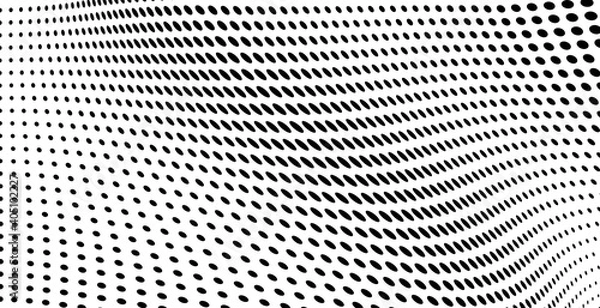 Fototapeta The halftone texture is monochrome. Chaotic waves of black dots on a white background