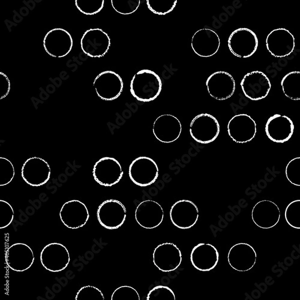 Fototapeta Vector drawn white circles black seamless pattern