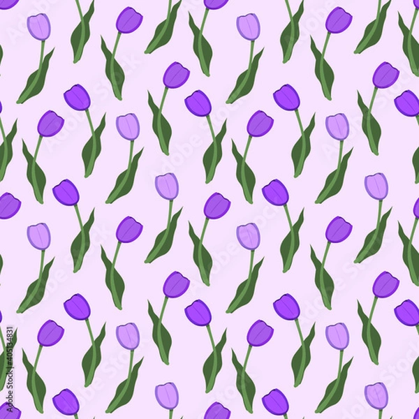 Fototapeta vector seamless pattern with purple tulips on a background