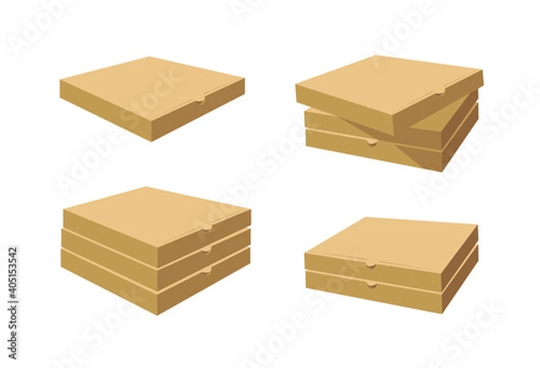 Fototapeta Square Carton Assembly Box for Pizza. Cartoon Style Illustration Delivery Packaging. Flat Graphic Design Clip Art. Vector Collection Mockup Isolated 
