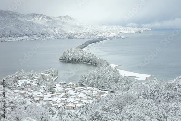Obraz 京都府 天橋立 飛龍観 雪景色