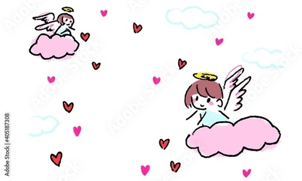 Obraz Angels throwing hearts in sky