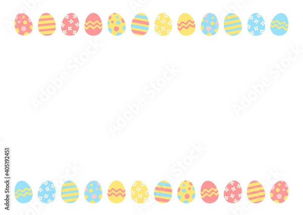 Fototapeta Easter decoration. Easter frame of colored easter eggs on white background with space for text.