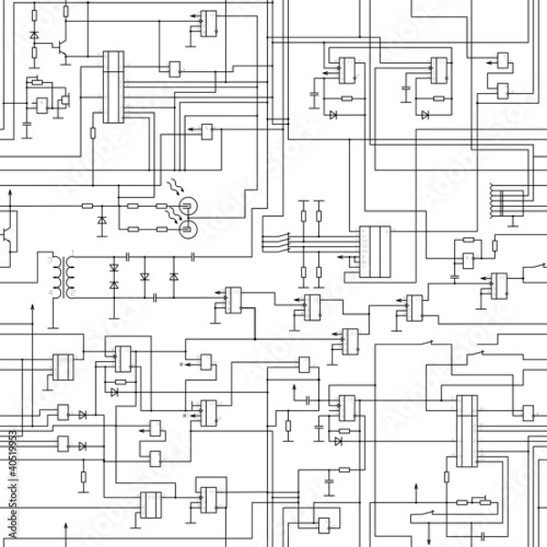 Fototapeta vector seamless electrical circuit diagram pattern