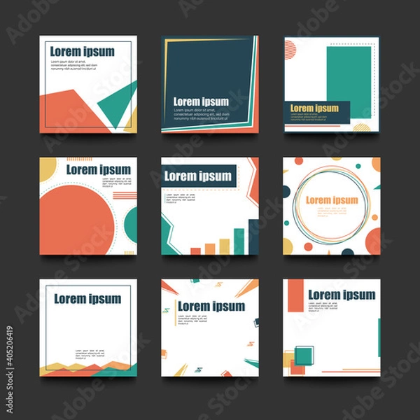 Fototapeta Set of 9 square template abstract many shape with copy space for your design Vector EPS 10