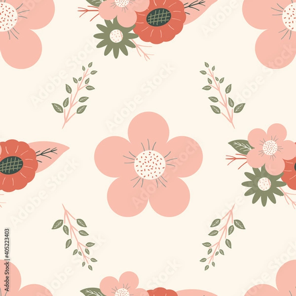 Fototapeta Vector retro vintage floral surface pattern design light cream