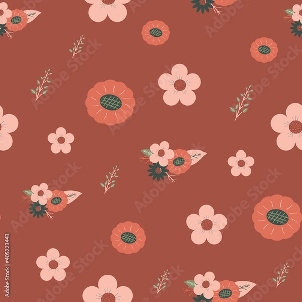 Fototapeta Vector retro vintage floral surface pattern design terracotta