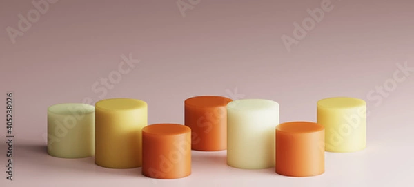 Fototapeta Minimal mockup background for product presentation. Pastel podium on grey background. 3d rendering illustration. Clipping path of each element included.  