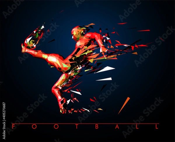 Fototapeta Football concept. Low-poly football player which consists of dynamic lines and polygons.
