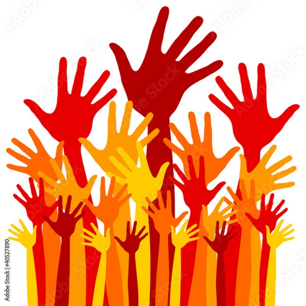 Fototapeta Large group of happy hands vector.