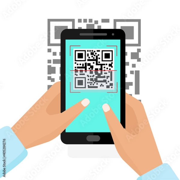 Obraz Scan QR code to smartphone. Flat vector infographics.
