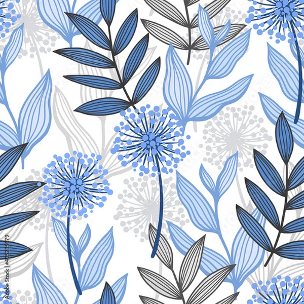 Fototapeta Stylized abstract seamless pattern with graphic floral elements for fabric design, packaging and wallpapers.	