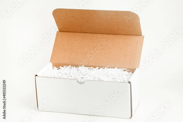 Fototapeta Open White Rectangular Cardboard Packaging Box