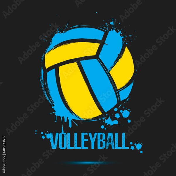 Fototapeta Volleyball ball icon. Abstract voolleyball ball for design logo, emblem, label, banner. Volleyball template on isolated background. Grunge style. Vector illustration