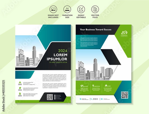Fototapeta Business Brochure Background Design Template, Flyer Layout, Poster, Magazine, Annual Report, Book, Booklet with Building Image. Size A4 Vector Design illustration