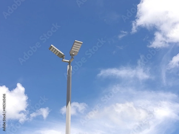 Fototapeta Solar cell pole isolated with blue sky