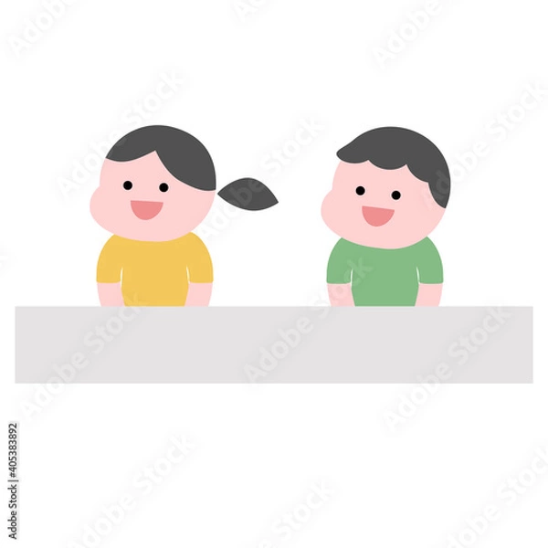 Obraz 机と男の子と女の子イラスト素材